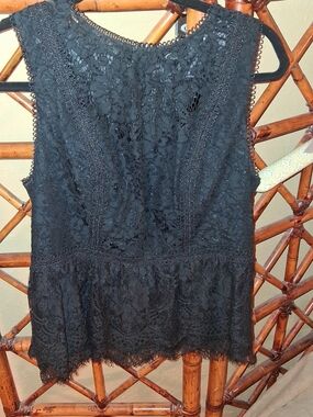 White House Black Market Black Lace Peplum Camisole Top